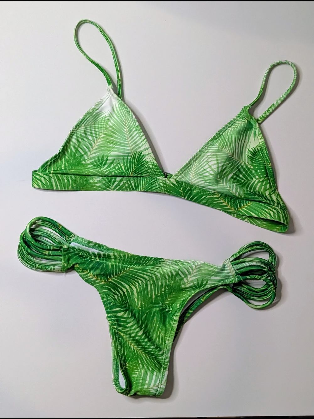 Sunny Co Tropical Palm Print Bikini Set Green Size S/M Beach Resort Swimwear